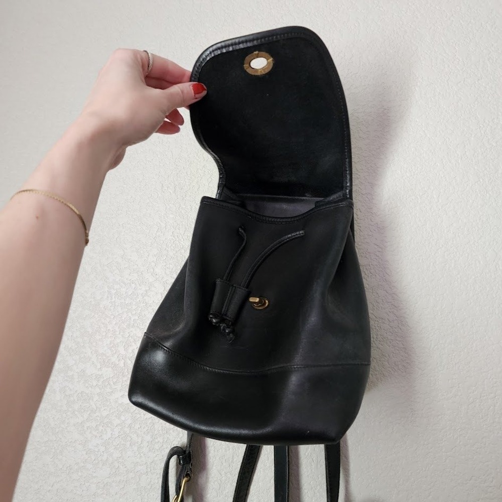 COACH Vintage Daypack Backpack Black Leather Turnlock Bag USA Made - Picture 3 of 11